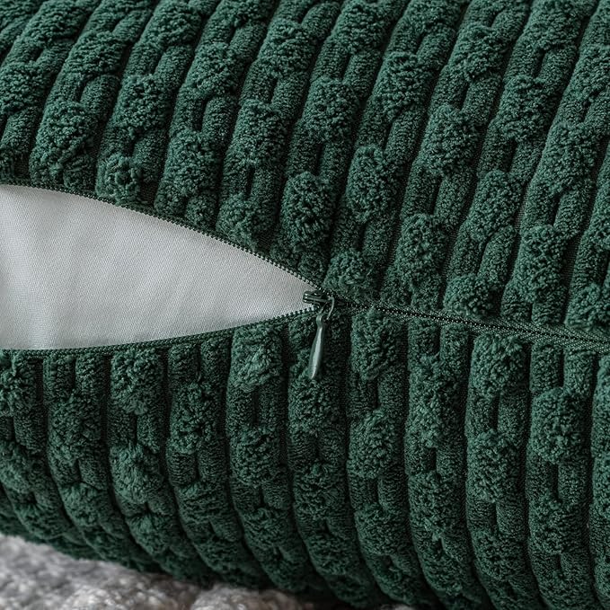 MIULEE Christmas Army Green Throw Pillow Covers Soft Corduroy Decorative Set of 2 Boho Striped Pillow Covers Pillowcases Farmhouse Home Decor for Couch Bed Sofa Living Room 12x20 Inch