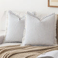 Throw Pillow Covers 22x22 Set of 2 Striped Fringe Pillow Cover Farmhouse Cushion Covers with Tassel Neutral Boho Pillows Decorative Square Pillowcase for Couch Sofa Bed, Blue