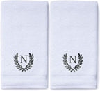 Decorative and Monogrammed Hand Towels for Bathroom Kitchen Makeup | Personalized Gift for Wedding-Bridal | Roman Font Custom Luxury Turkish Towel | Spa Collection, Oversized, 16 X 30 Inch, Set of 2