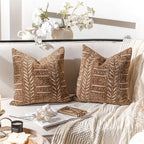 BlissBlush Fall Brown Decorative Throw Pillow Covers 20X20, Set of 2, Boho Farmhouse Cushion Cover, Cozy Soft Accent Pillowcase for Couch Sofa Bed Living Room Home Décor