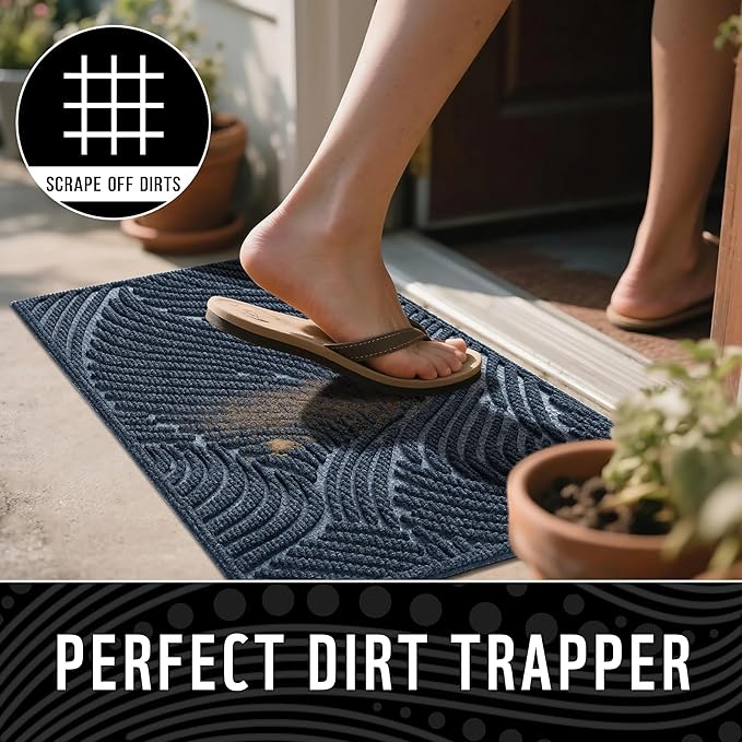 Yimobra Large Door Mat 47x32, All-Weather Waterproof Art Line Outdoor Mats for Front Door, Heavy Duty Non-Slip Welcome Matt for Garage Patio Proch Entryway Indoor, Blue