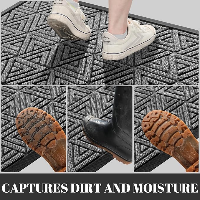 Yimobra Extra Large Door Mat 60x32, All-Weather Waterproof Non-Slip Welcome Matt Outdoor, Heavy Duty Non Slip Doormat for Entryway for Patio and Garage Indoor, Easy Clean, Grey
