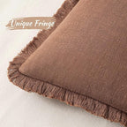 MIULEE Decorative Throw Pillow Covers Neutral Linen Fringe Throw Pillows Euro Shams Set of 2 Brick Boho Farmhouse Cushion Covers for Couch Sofa Bed Living Room Spring Home Decor 22x22 Inch