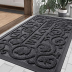 Smiry Welcome Door Mat Outside Entrance, Heavy Duty Trap Dirt and Moisture Easy Clean Low Profile Patio Porch Indoor Outdoor Front Doormat for Entry, 36x24 Inch, Grey/Welcome