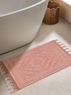 Savi Home Cotton Woven Jacquard Bathroom Rug, Woven Fringe Bathroom Mats, 100% Cotton, Non - Slip Bath Mat, Durable Thick Bath Mat 20”x38” with Fringes, Baby Pink