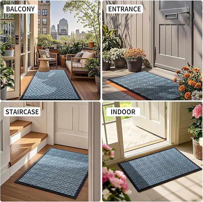 Yimobra Large Door Mat Outside Entrance 36x24, Waterproof Heavy Duty Outdoor Mats for Front Door, Non Slip Rubber Entry Mat for Garage Patio Indoor, Easy Clean, Mix Blue