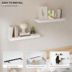 Vivelove Wooden Floating Shelves for Wall 16” x 8”x 1.4”, Bathroom Shelf Over The Toilet with Invisible Brackets, Unfinished Wall Shelves for LivingRoom, Kitchen, Bedroom, Home Decor, Set of 2 - White
