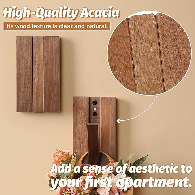 Foldable Wall Hooks 4Pack: Rustic Wooden Coat Hooks Mounted for Heavy Duty Hanging Towels Backpack Bags Hats, Space Saving Minimalist Decorative Hooks for Aesthetic Homeowners