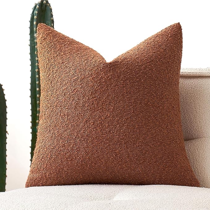 MIULEE Fall 24x24 Inch Textured Boucle Throw Pillow Cover Rust Accent Solid Eruo Sham Pillow Case Decorative Soft Pack of 1 Couch Cushion Chair Sofa Bedroom Livingroom Home Decor