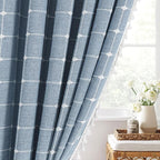 MitoVilla Blue Farmhouse Shower Curtain Set 72 x 78, Boho 78 inch Long Polyester Linen Tassel Fabric Shower Curtain Set for Chic Cottagecore French Rustic Bathroom Decor