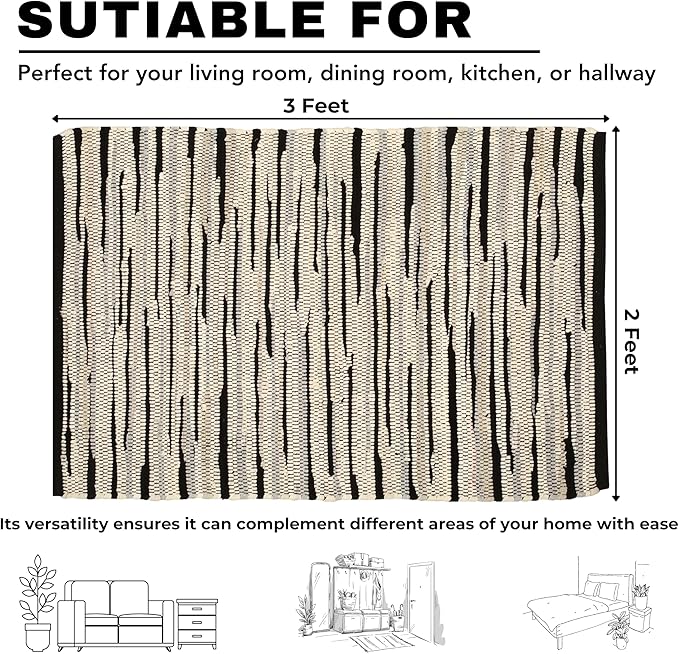 Bedding Craft Handmade Woven Tonal Chindi Rugs 24x36-Inch Rectangle, Reversible Farmhouse Braided Cotton Rug - Grey Multi