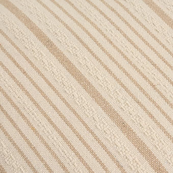 Tan Pillow Covers Farmhouse Linen Throw Pillow Covers Striped Outdoor Decorative Square Throw Pillows for Couch Sofa Bed 12x20 in Pack of 2 Cream and Beige