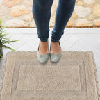 Savi Home Cotton Crochet Bathmat with Antiskid 21x34 Linen, 100% Pure Cotton, Super Soft White, Plush & Absorbent, Hand Tufted Heavy Weight Construction, Full Reversible Step Out Rugs
