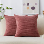Home Brilliant Set of 2 Throw Pillow Covers Striped Velvet Couch Pillow Cushion Covers Decorative Throw Pillows for Bed, 40 x 40cm, 16 x 16 Inch, Dry Rose Pink