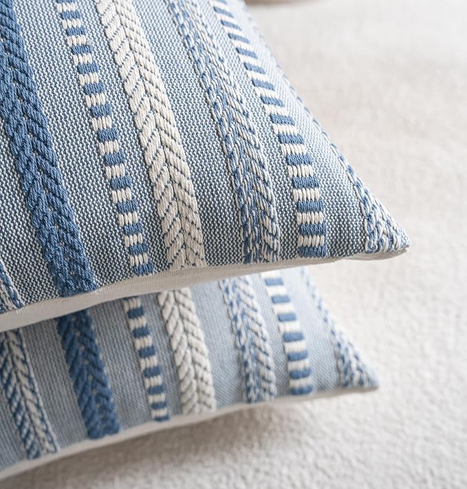 Boho Throw Pillow Covers 20x20 Inch Set of 2, Farmhouse Decorative Couch Pillow Cases, Blue Accent Pillows of Bed, Sofa Bedroom Living Room Home Decor Cushion Cover