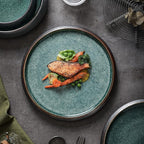 Uaral Dinner Plates, 10.5-Inch Ceramic Two-Tone Color Glaze Large Kitchen Plates - Set of 2 (Black and Blue)