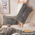 XeGe Faux Fur Throw Pillow Cases, Plush Shaggy Ultra Soft Pillow Covers, Fluffy Crystal Velvet Decorative Pillowcases, Furry Fuzzy Pillow Shams Zipper Closure, Set of 2(Standard, Dark Gray Ombre)