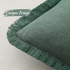 MIULEE Decorative Throw Pillow Covers Neutral Linen Fringe Throw Pillows Set of 2 Greyish Green Boho Farmhouse Cushion Covers with Tassels for Couch Sofa Bed Living Room Spring Home Decor 18x18 Inch