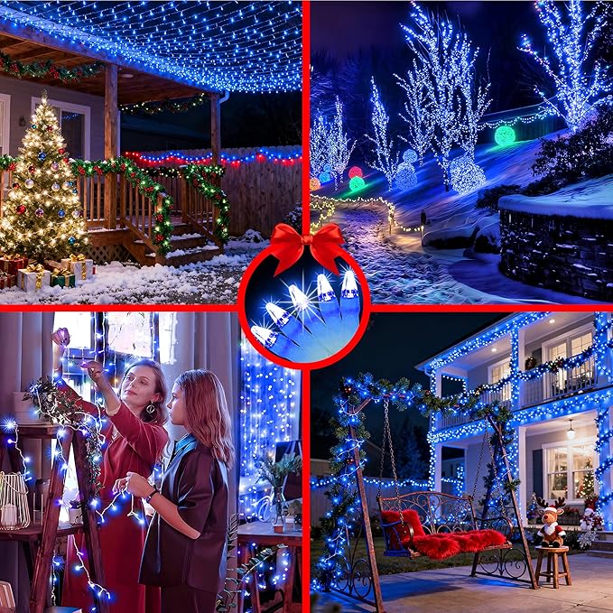 340 LED 90FT Christmas String Lights Outdoor, 12 Pro Modes and Timer Memory & Brightness, Plug in Outdoor Waterproof Clear Wire Twinkle Light for for Xmas Yard Tree Wedding Party Decor (Blue)