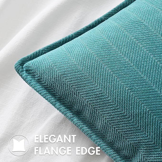 MIULEE Pack of 2 Teal Decorative Pillow Covers 20x20 Inch Soft Chenille Luxurious Couch Throw Pillows Farmhouse Cushion Covers with Elegant Design for Sofa Bedroom Living Room Home Decor