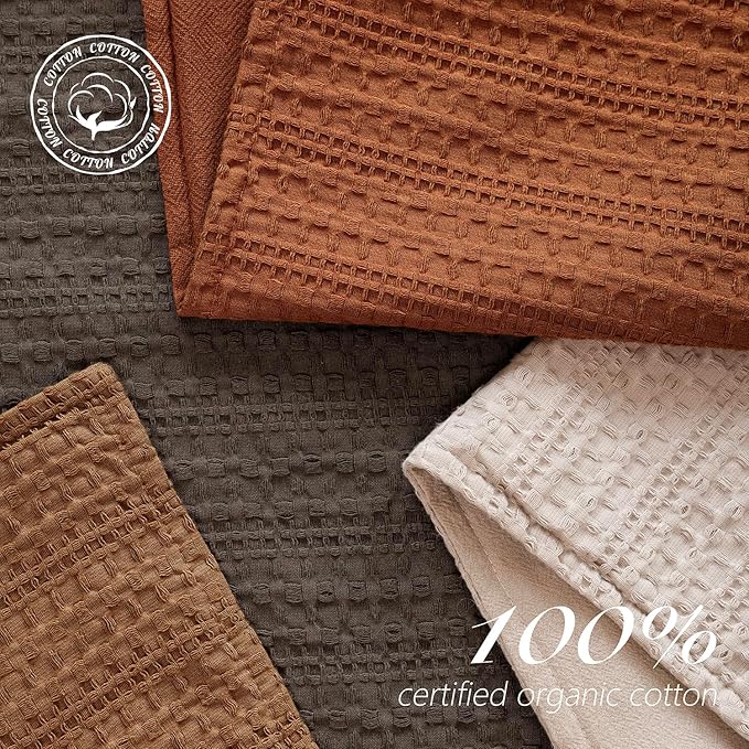 Foindtower Set of 2 Decorative Cotton Waffle Weave Throw Pillow Covers Euro Shams Cushion Covers Accent European Pillowcase for Bed Couch Sofa Bedroom Living Room Home Decor 22×22 Inch Burnt Orange