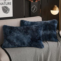 WERDIM Shaggy Faux Fur Pillowcases 2 Pack Button Closure Velvet Pillow Shams King Size (Tie Dye Navy, 20 X 36 Inches)