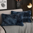 WERDIM Shaggy Faux Fur Pillowcases 2 Pack Button Closure Velvet Pillow Shams King Size (Tie Dye Navy, 20 X 36 Inches)