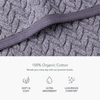 Texere 100% Organic Cotton Jacquard 650 GSM Premium Bath Towel Sets - Extra Absorbent Quick Dry and Soft (Cable, Granite, 2 Bath Towels)