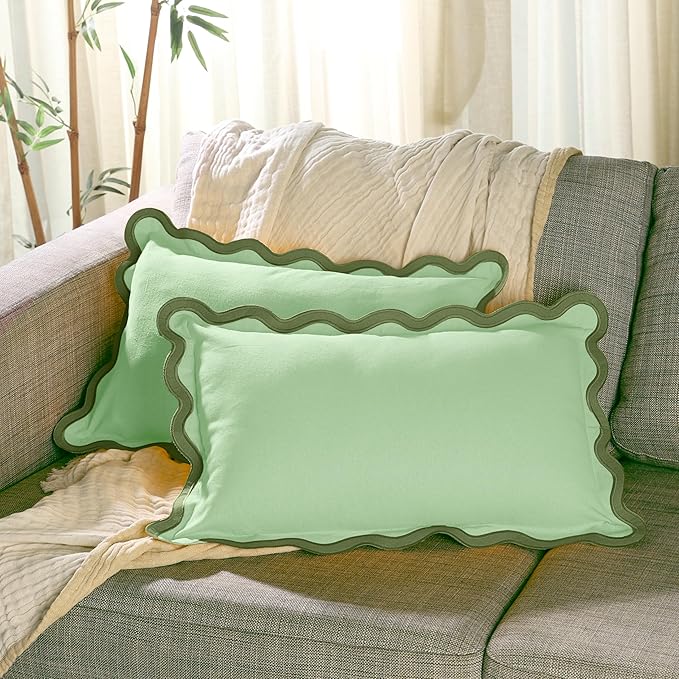 Folkulture Throw Pillow Covers | (12 x 20) Set of 2 Lumbar Pillow Decorative | Couch Pillows for Living Room | Cute Outdoor Pillows, Green Pillow Covers | Throw Pillows for Couch, Green Pillow Covers