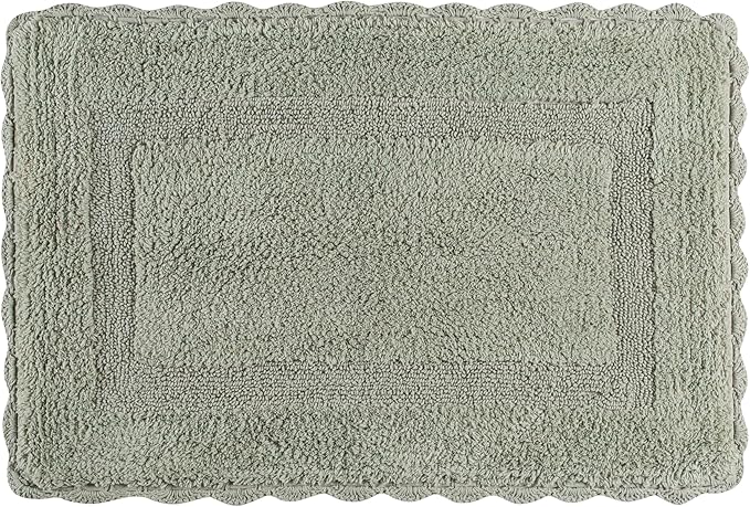 Savi Home Cotton Crochet Bathmat with Antiskid 17x24 Sage Green, 100% Pure Cotton, Super Soft Bath Rug, Plush & Absorbent, Hand Tufted Heavy Weight Construction, Full Reversible Step Out Rugs