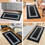 Black Bathroom Rugs 24x47, Non Slip Washable Bath Mats,Super Soft Microfiber Bathroom Runner, Plush Fluffy Absorbent Bath Rugs for Sink Tub Basin Shower Floor