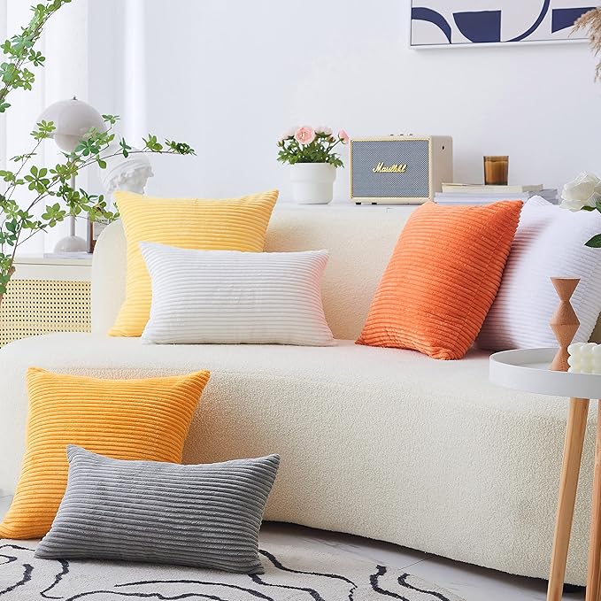 Home Brilliant White Euro Shams Set of 2 24x24 Throw Pillow Covers Spring Decoration Striped Velvet Corduroy Euro Throw Pillow Sham Couch Cushion Cover for Teen Girls, 24 x 24 inch, Creamy White