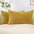 decorUhome Chenille Mineral Yellow Throw Pillow Covers 12x20 Inch Set of 2, Decorative Soft Couch Pillow Covers Solid Dyed Accent Velvet Farmhouse Neutral Rectangle Pillow Cases for Sofa Living Room