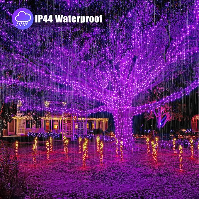 Vivideal 200 LED Halloween Lights Outdoor Waterproof 66ft Purple String Lights Clear Wire with 8 Modes Plug in Purple Christmas Light for Tree Party Halloween Decorations
