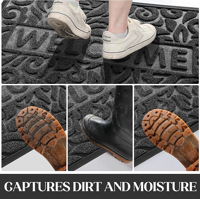 Yimobra Large Welcome Mat 47x24, Waterproof Non-Slip Outdoor Mats for Front Door Outside Entrance, Low-Profile Entryway Mat Indoor for Garage Patio, Grey