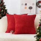 Home Brilliant Red Pillow Covers 18x18 Decorative Corduroy Plush Throw Pillows for Couch Holiday Wedding Christmas, Set of 2, Red