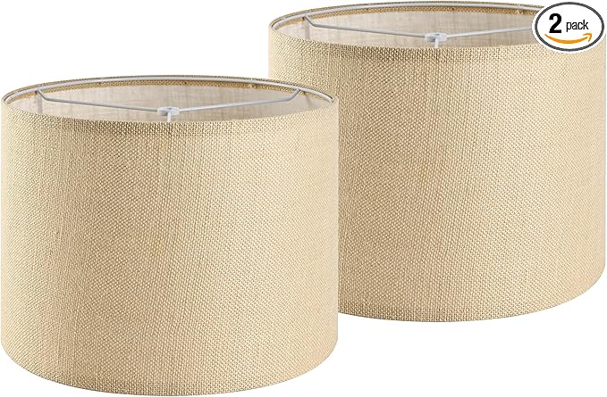 GO&SO Set of 2 Lamp Shades for Table Lamps Floor Lamps Rustic Brown Drum Lampshades- 13" Top x 13" Bottom x 10" High (Spider) Natural Burlap - Medium Lampshades Modern -Farmhouse Assembly Required