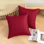 Kevin Textile Pack of 2 Decorative Outdoor Throw Pillow Covers Waterproof Classic Checker Linen Pillowcases Cushion Cases for Sofa Couch Patio Garden 24x24 Inch Red