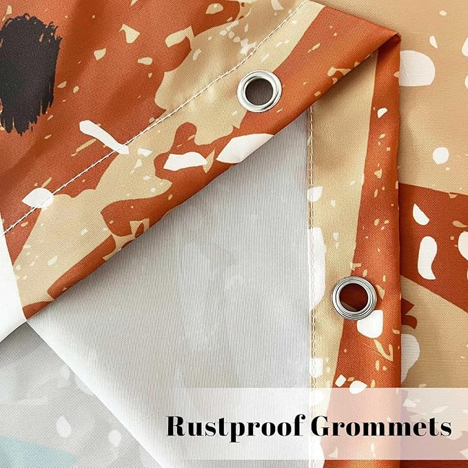Boho Mid Century Leaf Shower Curtain Set,Arch Sun Design,Minimalistic Leaves Pattern,Waterproof and Luxurious Fabric-12 Hooks(Orange-72" x 96")