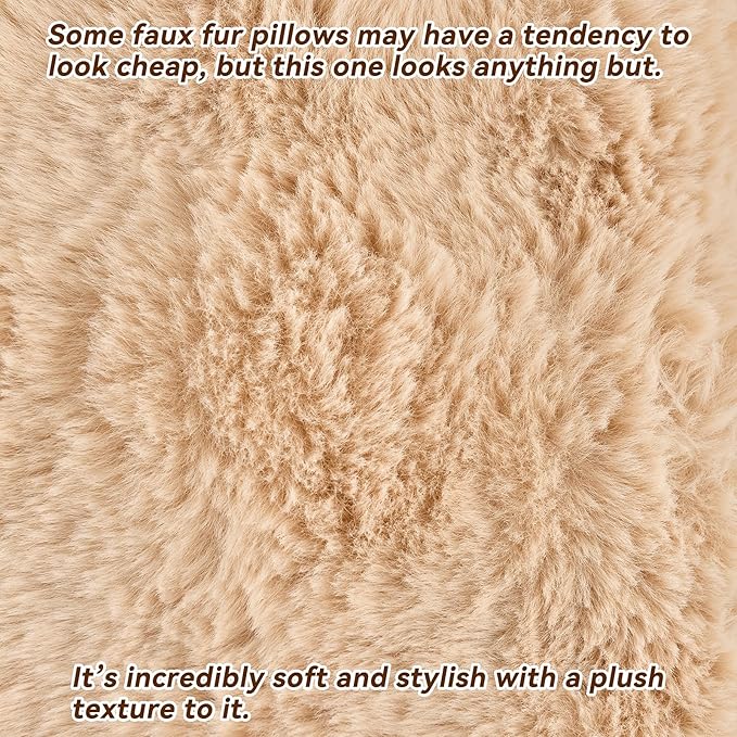 AmHoo Pack of 2 Throw Pillow Covers 3D Dense Faux Rabbit Fur Cozy Super Soft Fuzzy Set Case Cushion for Couch Sofa Bedroom 22 x 22-Inch Camel