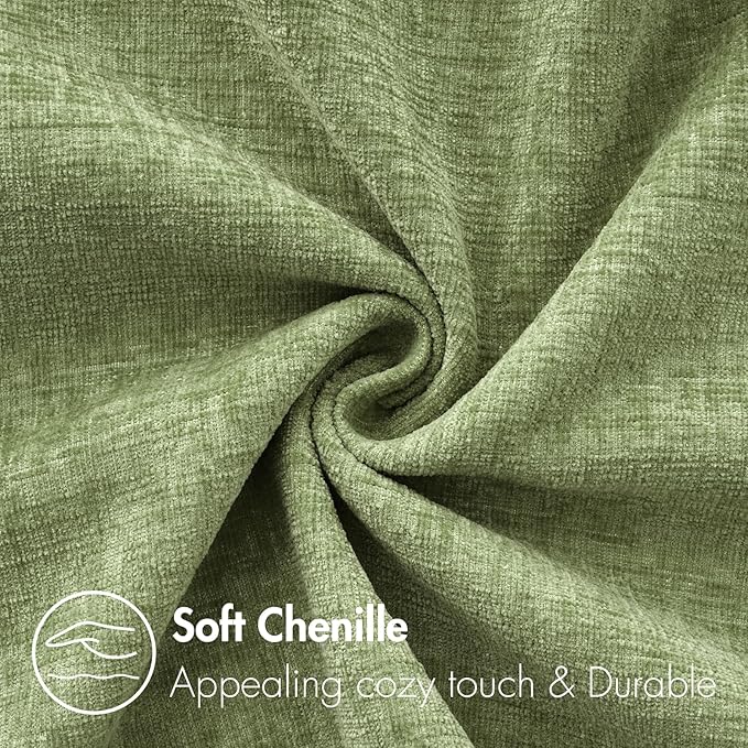 MIULEE Pack of 2 Couch Throw Pillow Covers 12x20 Inch Spring Soft Sage Green Chenille Pillow Covers for Sofa Living Room Solid Dyed Pillow Cases