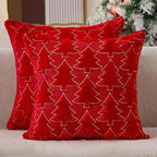 Christmas Pillow Covers 18x18 Set of 2 Red Christmas Tree Decorations Pillow Covers Soft Plush Faux Fur Pillow Cases Decor for Xmas Winter Holiday Home Bedroom Sofa Cushion Cases PT-017B18