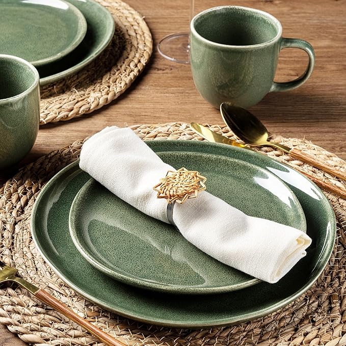 AmorArc Ceramic Dinnerware Sets,Handmade Reactive Glaze Stoneware Plates and Bowls Set,Highly Chip and Crack Resistant | Dishwasher & Microwave Safe Dishes Set,Service for 4 (12pc)
