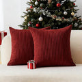 Home Brilliant Set of 2 Decorative Pillow Covers Red Striped Corduroy Velvet Square 20x20 Pillow Covers for Living Room Bedroom Holiday Christmas Decor, 50x50cm, 20 x 20 Inch, Burgundy