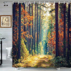 Romantic Fall Shower Curtain, Autumn Forest Thanksgiving Shower Curtains for Bathroom, Rustic Farmhouse Trees Fabric Bath Curtain Set with Hooks 72x72 Inch