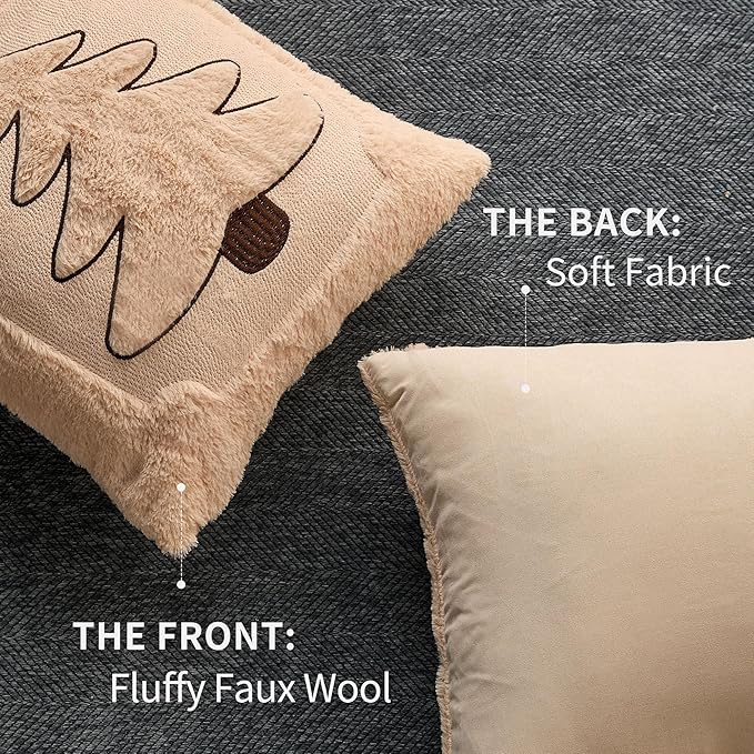 DFXSZ Christmas Pillow Covers 20x20 Beige Big Christmas Tree Decoration Soft Plush Faux Fur Jacquard Throw Pillows for Bedroom Sofa Holiday Festivals Winter Home Decor PTK068C20