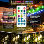 100FT(2x50FT) RGB Solar Outdoor String Lights with Remote, Multicolor&Warm White Dimmable Waterproof Patio Lights with 30 LED S14 Bulbs-Black