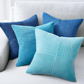Topfinel LightBlue Decorative Throw Pillow Covers,18x18 Blue Pillow Covers Set of 4 with Striped Corduroy,Boho Soft Accent Navy BlueCushion Covers for Couch,Bed,Living Room Home Decor