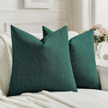 FUTEI Teal Chenille Decorative Throw Pillow Covers 18x18 Inch Set of 2,Soft Cozy Faux Linen Textured Cushion Case,Farmhouse Home Decor for Couch Living Room