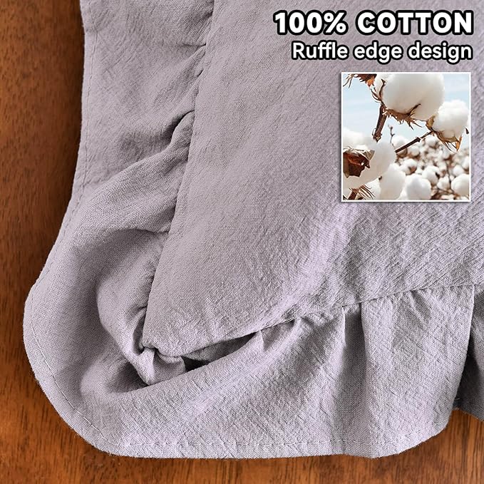 AmHoo Pack of 2 Throw Pillow Covers 100% Cotton Pre Washed Ruffle Decorative Pillowcase Cushion for Couch Sofa Bedroom 18 x 18-Inch Light Grey